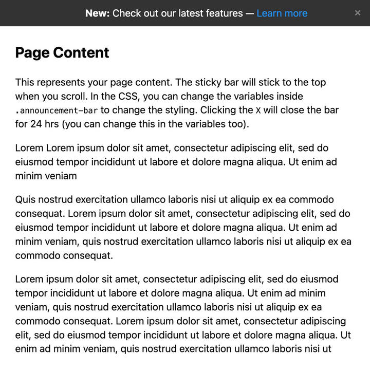 css script bar announcement sticky